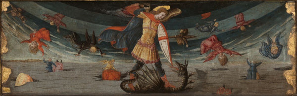 The Fall of The Rebel Angels with St Michael Fighting The Dragon - Neri di Bicci - Canvas Prints