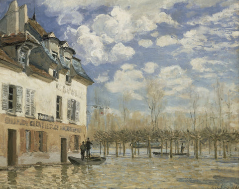 Boat in the Flood at Port Marly - Large Art Prints by Alfred Sisley