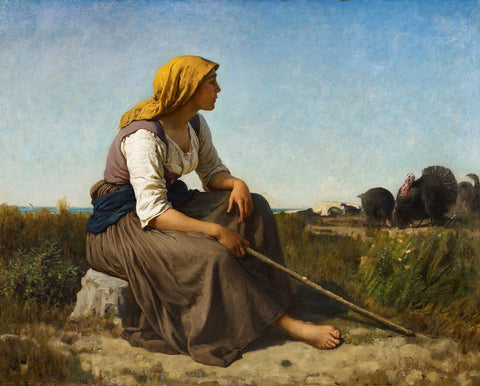 The Turkey Tender (Gardeuse De Dindons), 1864 - Jules Breton - Canvas Prints