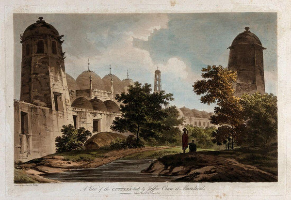 Buildings By The River At Murshidabad, Bengal - Coloured Etching by William Hodges 1788 - Vintage Orientalist Paintings of India - Life Size Posters