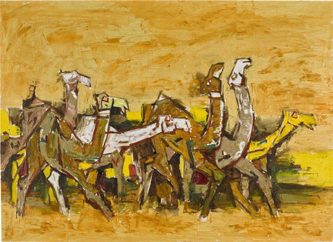 Camels In The Burning Desert - Maqbool Fida Husain Painting - Art Prints