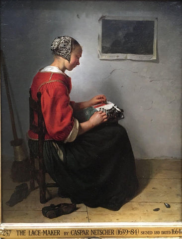 The Lace Maker (De Kantmaker) - Caspar Netscher - Orientalist Painting - Art Prints