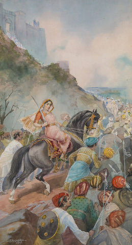 Chatrapati Maharani Tarabai of Karvir - M V Dhurandhar - Indian Masters Painting - Life Size Posters by M. V. Dhurandhar