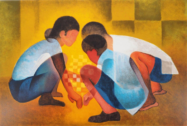 Children With The Checkerboard- Louis Toffoli - Contemporary Art Painting - Posters