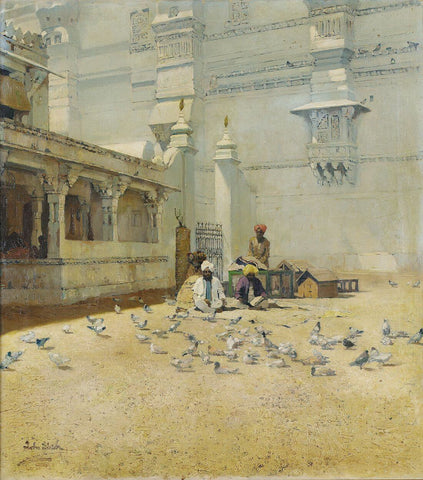 Courtyard of the Amber Palace Jaipur Rajasthan - John Gleich - Vintage Orientalist Painting of India - Art Prints