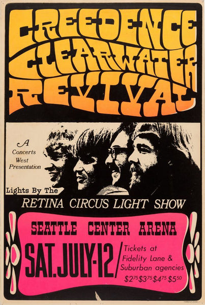 Creedence Clearwater Revival CCR - 1969 Seattle -  Music Concert Poster - Art Prints