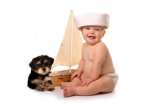 Cute Baby With Puppy - Large Art Prints by Sina