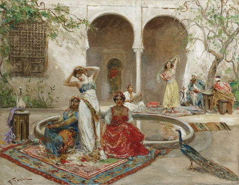 Dancing In The Harem Courtyard  - Fabio Fabbi - Orientalist Art Painting - Life Size Posters