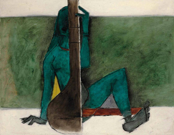 Figure With A Veena - Maqbool Fida Husain Painting - Posters