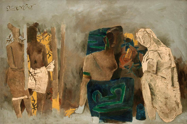 Figures At Dusk - M F Husain Painting - Posters