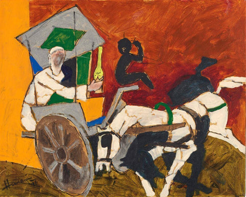 Figures In Horse Cart - Maqbool Fida Husain Painting - Life Size Posters by M F Husain