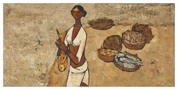 Fisherwoman - B Prabha - Indian Painting - Posters