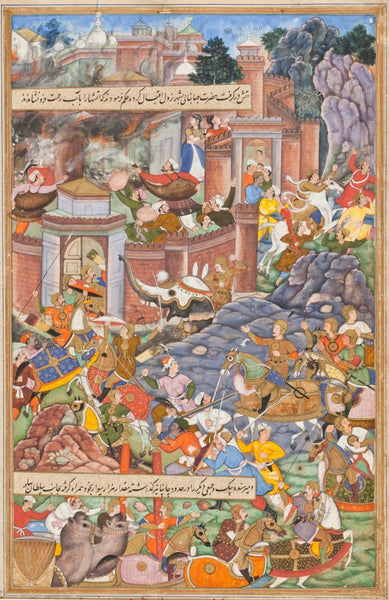 Indian Miniature Paintings - Rajput painting - Flight of Sultan Bahadur During Humayun's Campaign in Gujarat - Life Size Posters