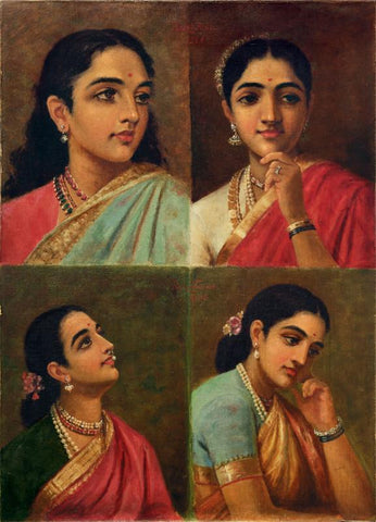 Four Portrait - Framed Prints by Raja Ravi Varma