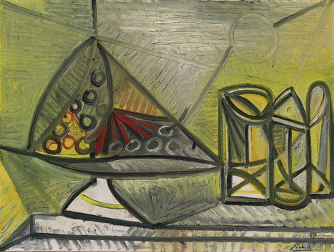 Fruit Bowl And Glasses (Compotier Et Verres)- Picasso Still Life Painting - Life Size Posters by Pablo Picasso