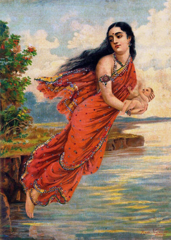 Ganga And Bhishma - Raja Ravi Varma - Indian Masters Oleograph Painting - Large Art Prints