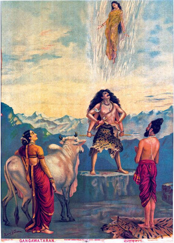 Gangawataran - Descent of Ganga - Raja Ravi Varma Oleograph Print- Indian Painting - Framed Prints by Raja Ravi Varma