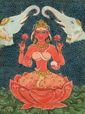 Goddess Lakshmi - S Rajam - Framed Prints by S. Rajam