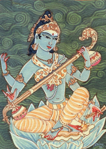 Goddess Saraswati - S Rajam - Framed Prints by S. Rajam