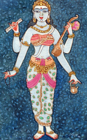 Goddess Saraswati II- S Rajam - Framed Prints by S. Rajam