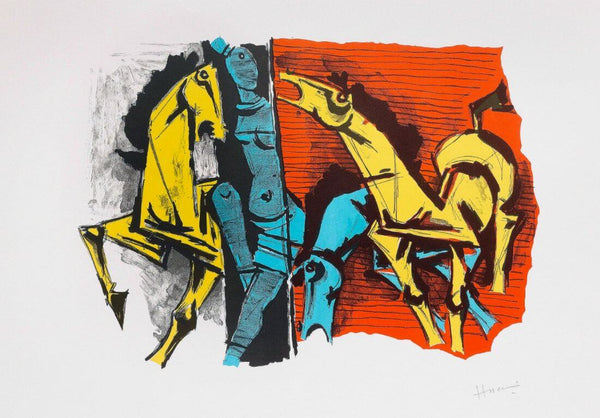 Horses And Woman  - M F Husain - Painting - Art Prints