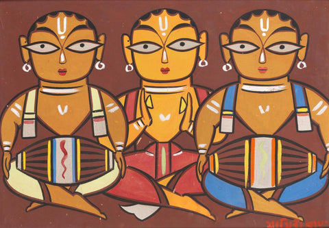 Three Musicians - Canvas Prints by Jamini Roy