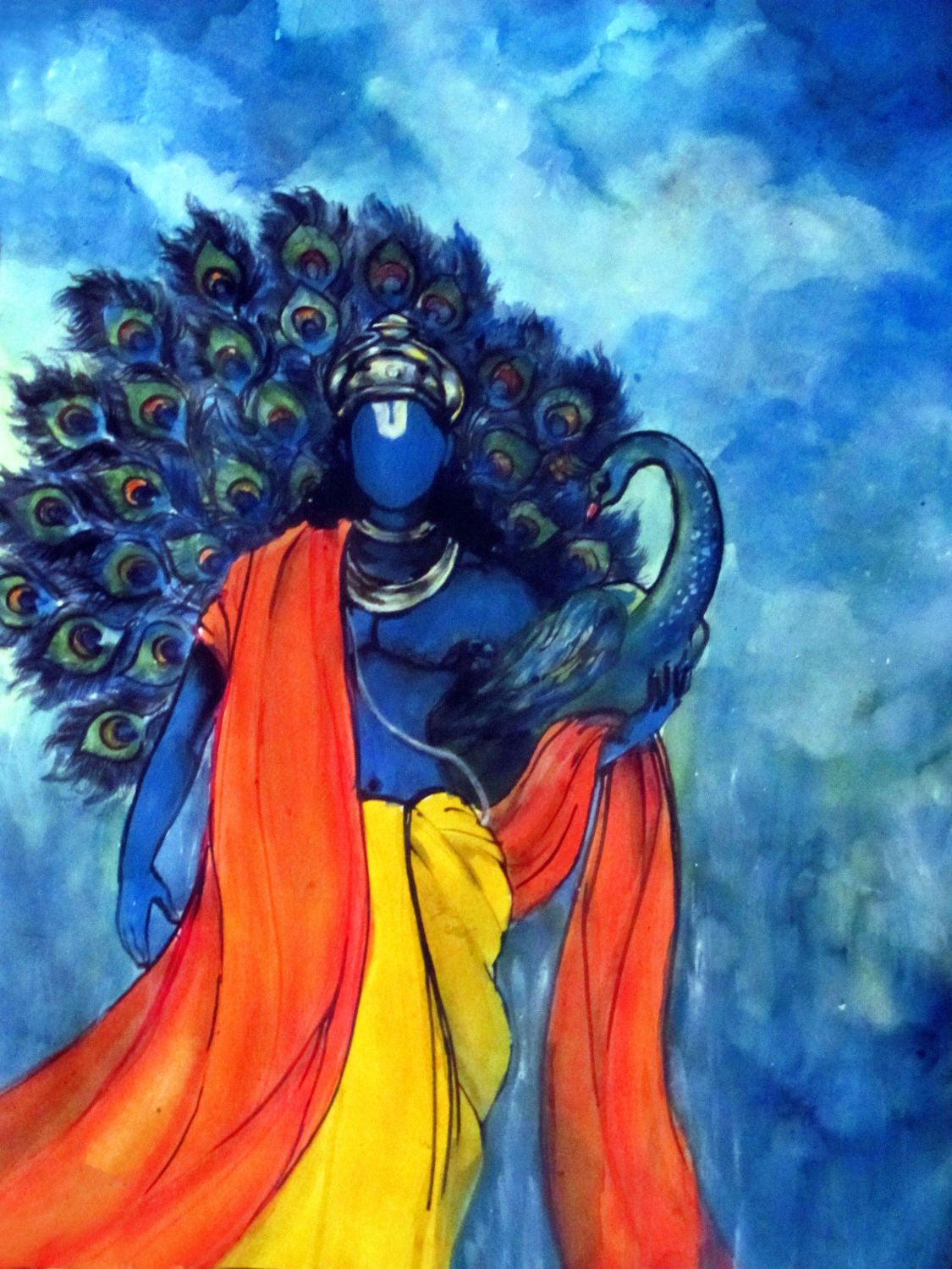 Radha, Krishna & The Flute - Madhubani Folk Art. - Drawings & Illustration,  Fantasy & Mythology, Mythology, Other Mythology - ArtPal