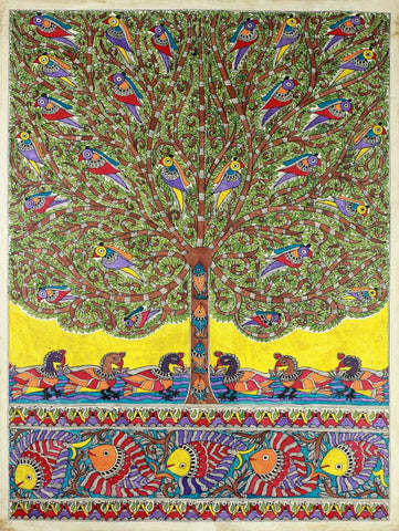 Indian Miniature Art - Madhubani Painting - One With Nature - Life Size Posters