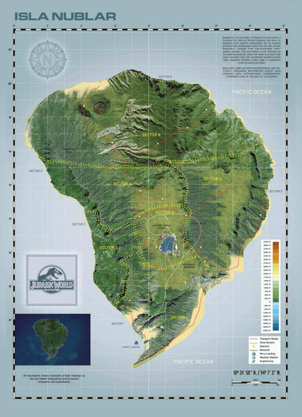 Isla Nublar - Jurassic Park Island Map - Hollywood Movie Poster - Large Art Prints
