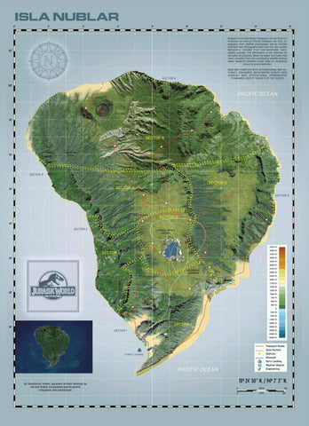 Isla Nublar - Jurassic Park Island Map - Hollywood Movie Poster - Art Prints