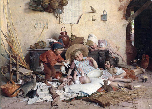 Joyful Childhood - Gaetano Chierici - 19th Century European Domestic Interiors Painting - Posters