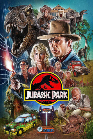 Jurassic Park - Steven Spielberg - Hollywood Movie Hand Drawn Poster - Canvas Prints