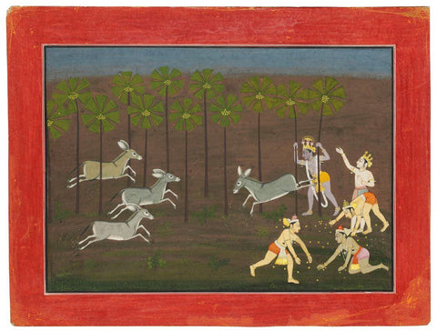 Krishna Attacked by Dhenukasura c1765 - Pahari Paintings - Indian Miniature Paintings - - Art Prints