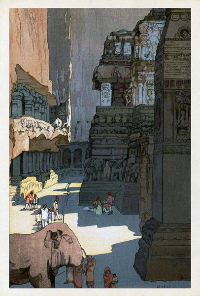 Kailasa Temple At Ellora - Yoshida Hiroshi - Japanese Ukiyo-e Woodblock Prints Of India Painting - Posters