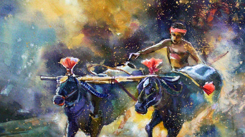 Kambala - The Annual Buffalo Race In Mangaluru - India Art Painting - Life Size Posters by Tallenge Store