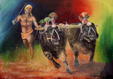 Kambala - The Annual MAn and Buffalo Race In Karnataka - India Art Painting - Life Size Posters by Tallenge Store