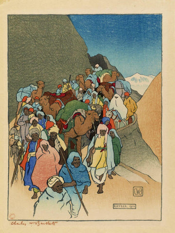 Khyber - Charles W Bartlett - Vintage Orientalist Woodblock Painting - Posters