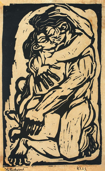 Kiss - Chittaprosad Bhattacharya - Bengal School Art - Indian Linocut Painting - Posters