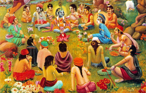 Krishna Enjoying With His Friends - Art Prints