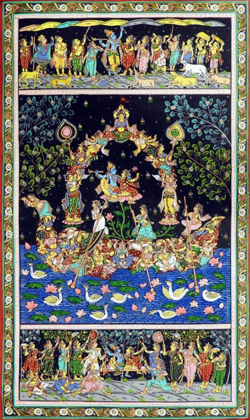 Krishna Raas Leela - Pattachitra - Indian Folk Art Painting - Framed Prints