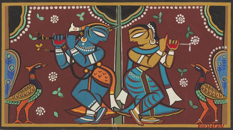 Krishna Collection - Indian Art - Kalighat Style - Jamini Roy - Krishna And Radha Dancing - Canvas Prints by Jamini Roy
