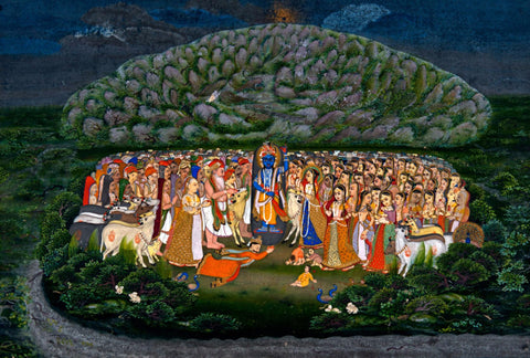 Krishna Lifting Mount Govardhan - Canvas Prints by Anonymous Artist