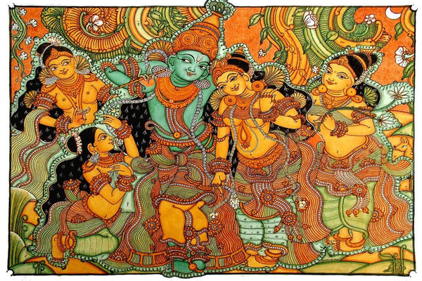 Krishna and Radha - Kerala Mural Painting - Framed Prints