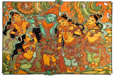 Krishna and Radha - Kerala Mural Painting - Framed Prints