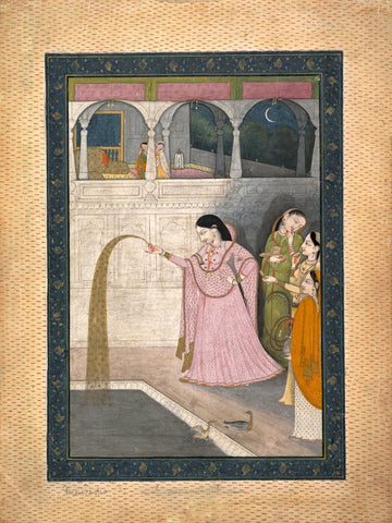 Lady Holding A Sparkler - Kangra School c1800 - Vintage Indian Art Miniature Painting - Life Size Posters by Tallenge Store