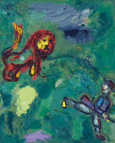 The Lion And The Hunter (La Fontaine's Fables) - Marc Chagall - Life Size Posters