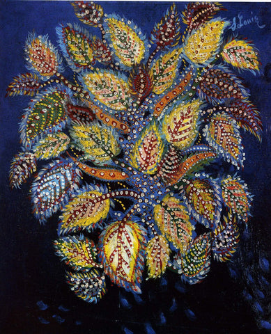 Leaves On A Blue Background (Feuilles Diaprees sur Fond Bleu) - Séraphine Louis - Floral Art Painting - Posters by Seraphine Louis