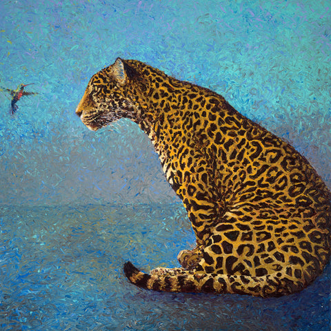 Leopard With The Hummingbird - Canvas Prints by Christopher Noel