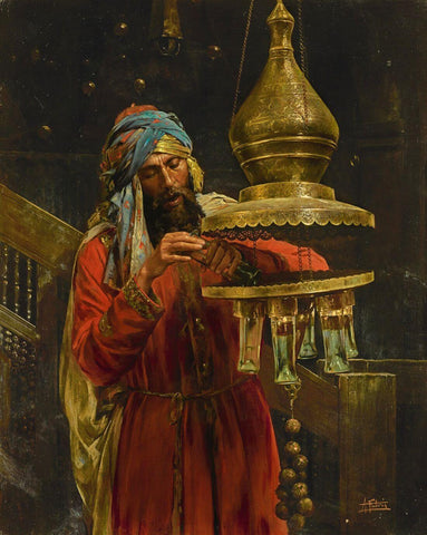 Lighting The Lamp - Orientalist Art Painting by Antonio Fabrés