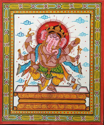 Lord Ganesha Dancing - Pattachitra Indian Painting - Canvas Prints by Raghuraman
